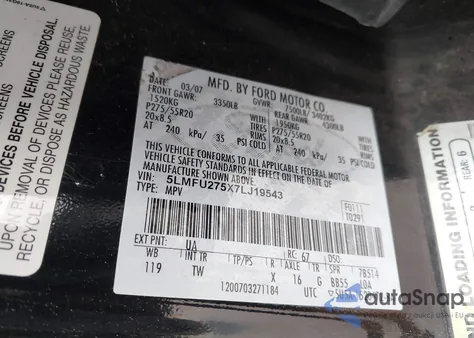 2007 Lincoln Navigator Ultimate from USA, damaged, VIN 5LMFU275X7LJ19543